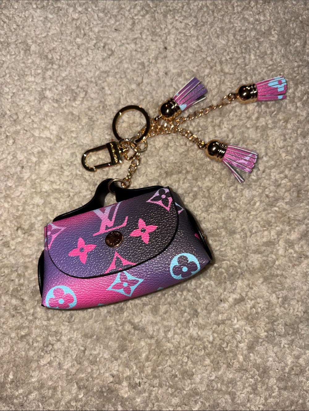 Pink and Purple Gradient Mini Bag Charm Keyring with Tassels